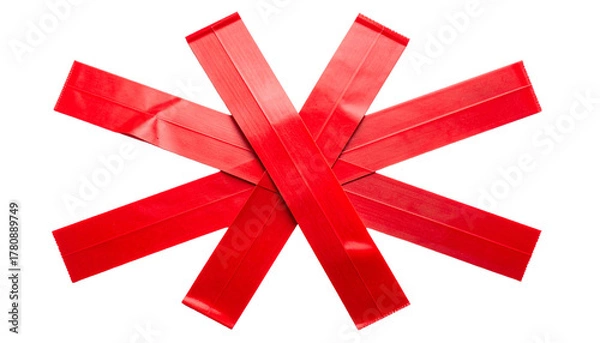 Fototapeta A realistic PNG of a cross sign made with red tape, bold and clean with a clear “X” shape.
Perfect for warnings, labels, UI graphics, stop signs, cancellation marks, and design highlights.