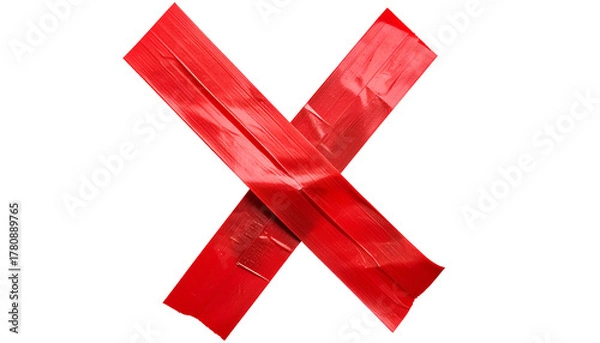 Fototapeta A realistic PNG of a cross sign made with red tape, bold and clean with a clear “X” shape.
Perfect for warnings, labels, UI graphics, stop signs, cancellation marks, and design highlights.