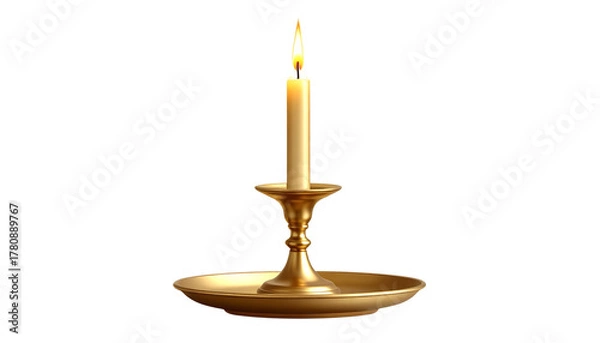 Fototapeta A realistic PNG of a candlestick with a lit candle, featuring a warm flame and classic holder design.