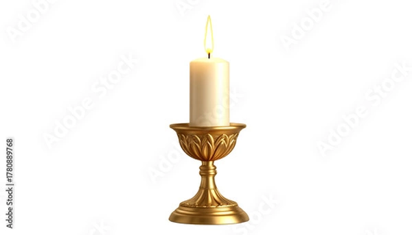 Fototapeta A realistic PNG of a candlestick with a lit candle, featuring a warm flame and classic holder design.