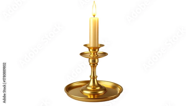 Fototapeta A realistic PNG of a candlestick with a lit candle, featuring a warm flame and classic holder design.