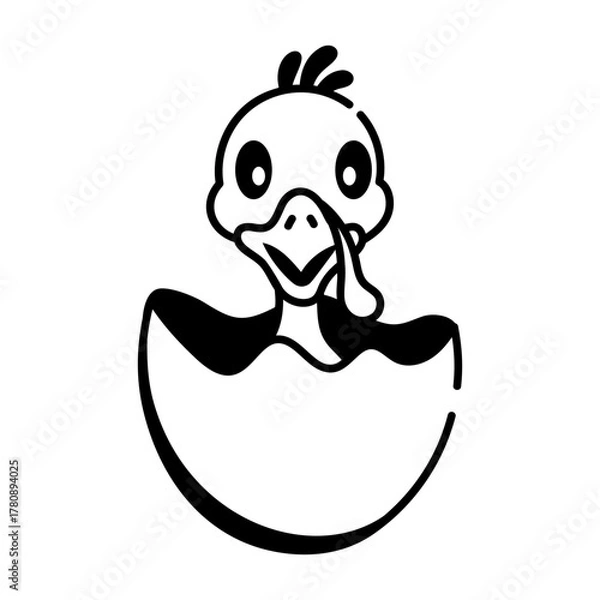 Obraz A hand drawn icon showing cute chick in cracked egg 
