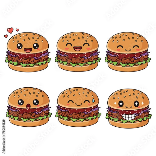 Fototapeta Pulled Pork Sandwich Vector. Pulled Pork Sandwich Vector bundle. Pulled Pork Sandwich vector, illustration, lineart, clipart 