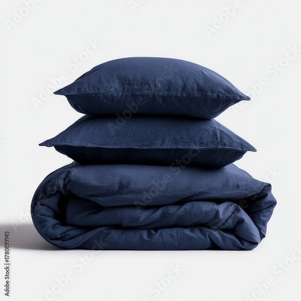 Fototapeta Neatly Stacked Bedding Set on Clean White Background