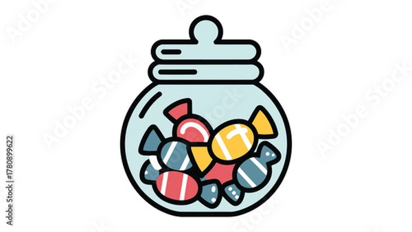 Obraz Sweet Treats in a Glass Jar: A colorful assortment of candies and sweets fills a glass jar. A delightful and tempting treat.