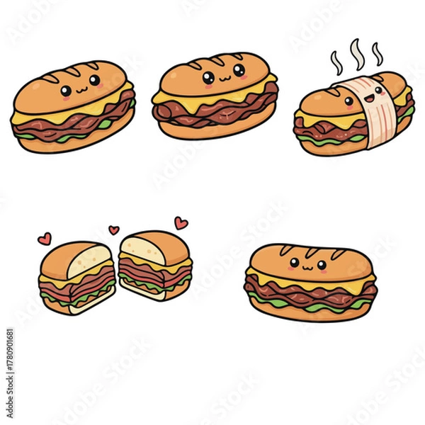 Fototapeta Philly Cheesesteak Vector. Philly Cheesesteak  Vector bundle. Philly Cheesesteak vector, illustration, lineart, clipart 