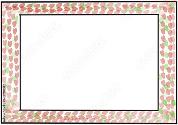 Fototapeta frame with pink and green leaves border on transparent background  png file type