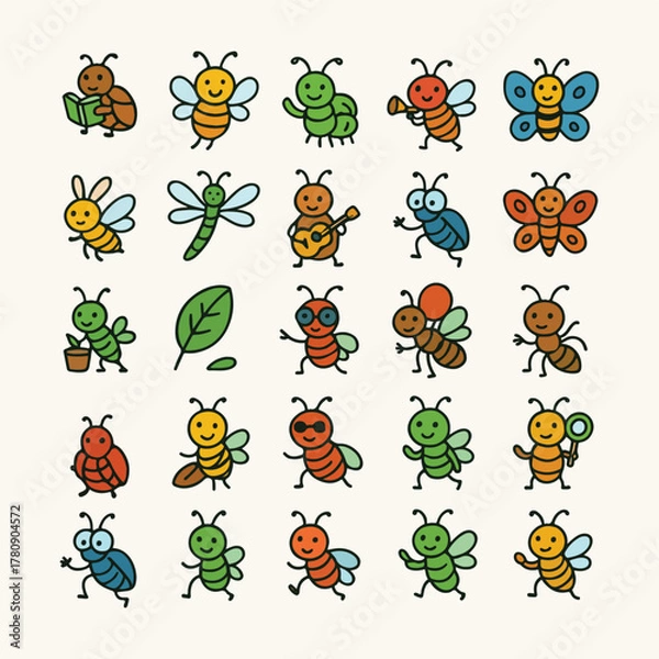 Obraz Insects doing different activities cartoon character set
