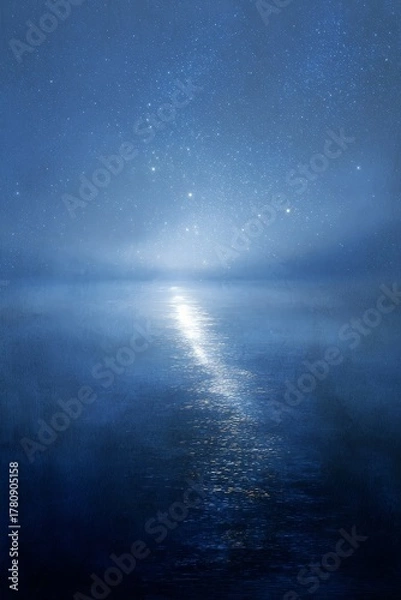 Fototapeta Winding Path of Glowing Light Through Calm Sea