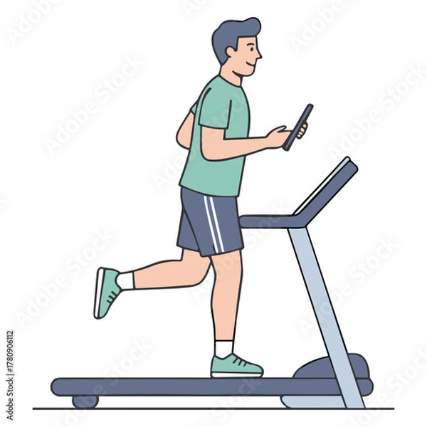 Obraz Man Running on Treadmill Vector Illustration