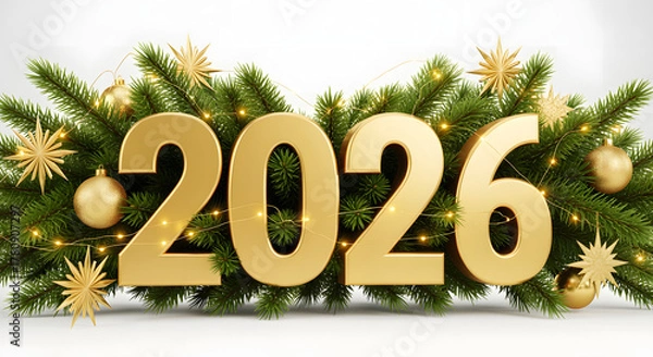 Obraz Golden new year 2014 celebration sign illustration with a metal number and happy holiday text symbol