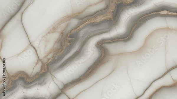 Obraz A close-up of white marble with brown and gray veining, creating a flowing, organic pattern.