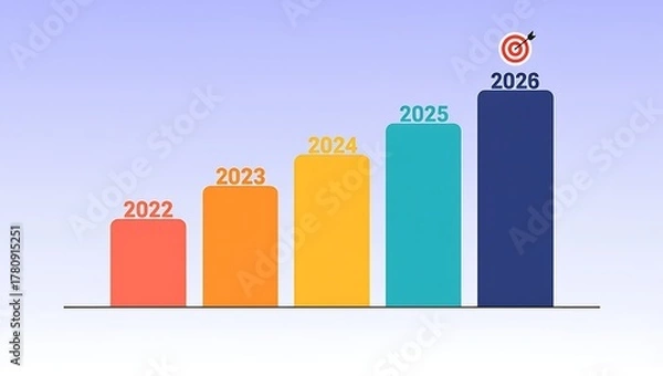 Fototapeta Bar graph showing growth with goal target at 2026
