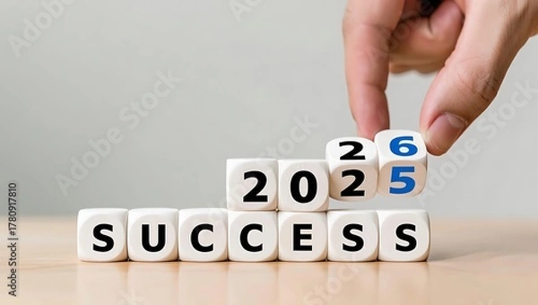 Fototapeta Hand changing the year from 2025 to 2026 representing success