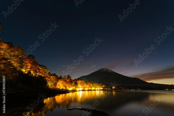 Fototapeta 紅葉の山中湖と富士山
