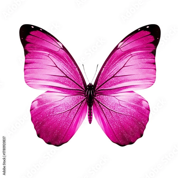 Obraz Isolated image of a pink butterfly with black veins on its wings against a black background in full view