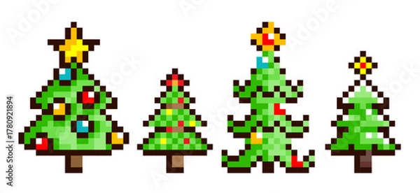 Obraz The set of pixel Christmas trees.

