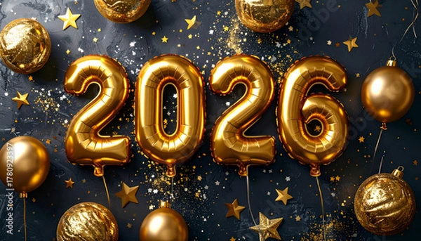Obraz Golden 2026 Balloons and Decorations for New Year Celebration Party