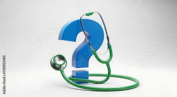 Fototapeta Healthcare questions and answers with a blue question mark and stethoscope