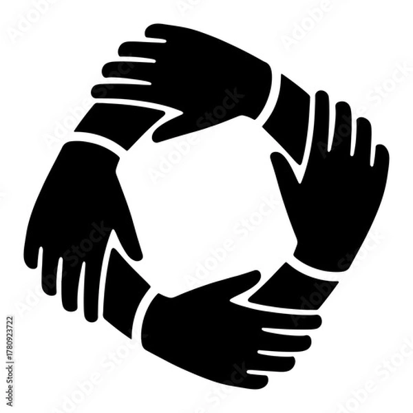 Fototapeta Team Unity Hands Icon Vector – Black Cooperation Partnership Symbol Design