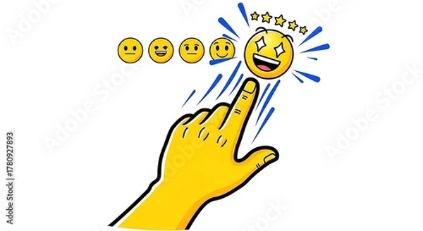 Fototapeta Online Customer Satisfaction Rating with Hand and Emoji Icons on white background