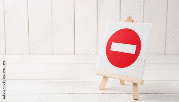 Obraz Red No Entry Symbol on White Canvas Displayed on Small Wooden Easel