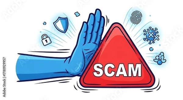 Fototapeta Protect yourself from online scams and fraud with cybersecurity illustration