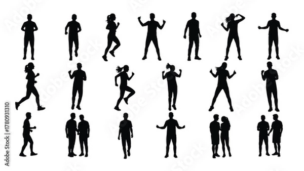 Obraz Sport and exercise silhouettes isolated on transparent background, Vector
