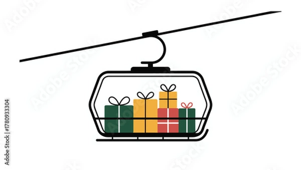 Obraz Gift-filled Lift: A ski lift cabin carries a colorful assortment of wrapped gifts, a whimsical suggestion of journeys and festive cheer.