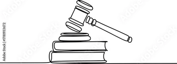Fototapeta Judge Gavel on Law Books One-Line Drawing Vector Illustration.