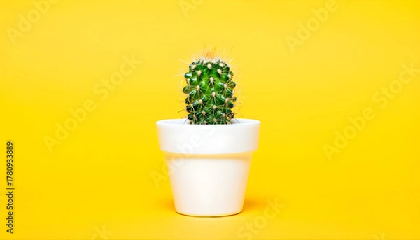 Fototapeta small cactus in a pot on white background