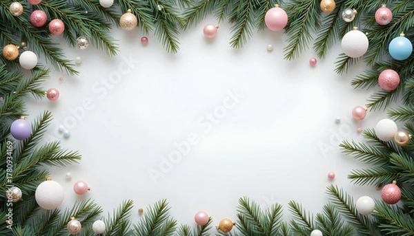 Obraz christmas background with fir branches balls and cones
