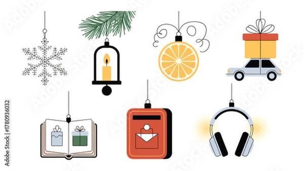Fototapeta Holiday Collection of Decorative Elements: A curated selection of festive icons designed with intricate detail, embodying the warmth and cheer of the holiday season.
