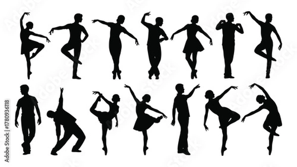 Obraz Ballet dancers silhouettes collection isolated on transparent background, Vector