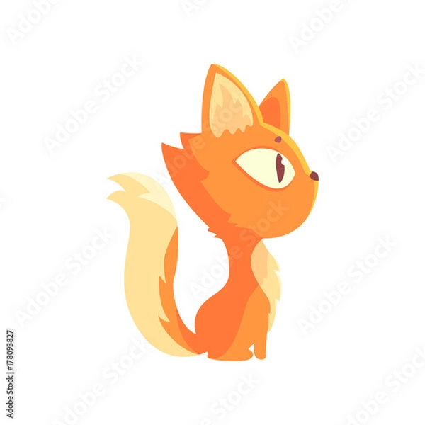 Fototapeta Funny red kitten, cute cartoon animal character side view vector Illustration