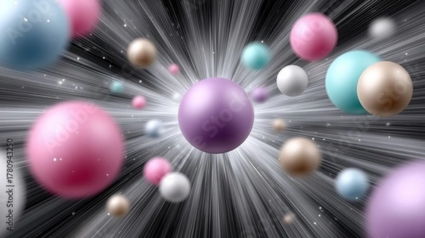 Fototapeta Colorful spheres in motion create a dynamic visual effect in space