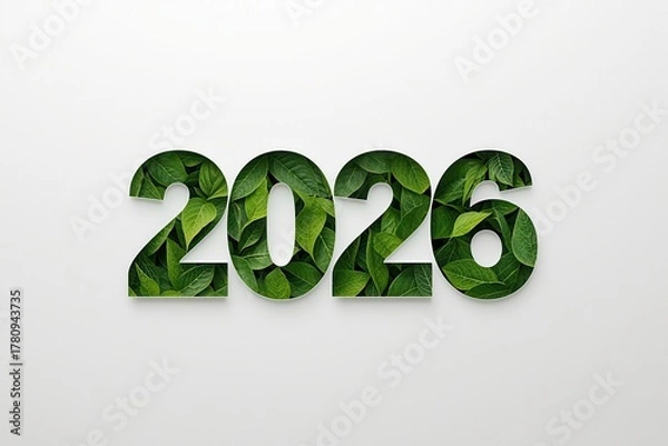 Fototapeta 2026 new year text banner poster background with leaf texture pattern for graphic design resource