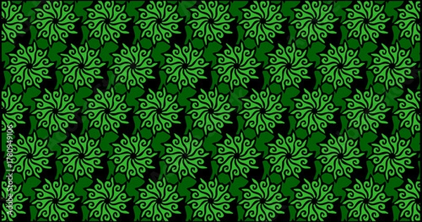 Fototapeta Dark green ornamental pattern with stylized leaf motifs arranged in a symmetrical flowing decorative layout.