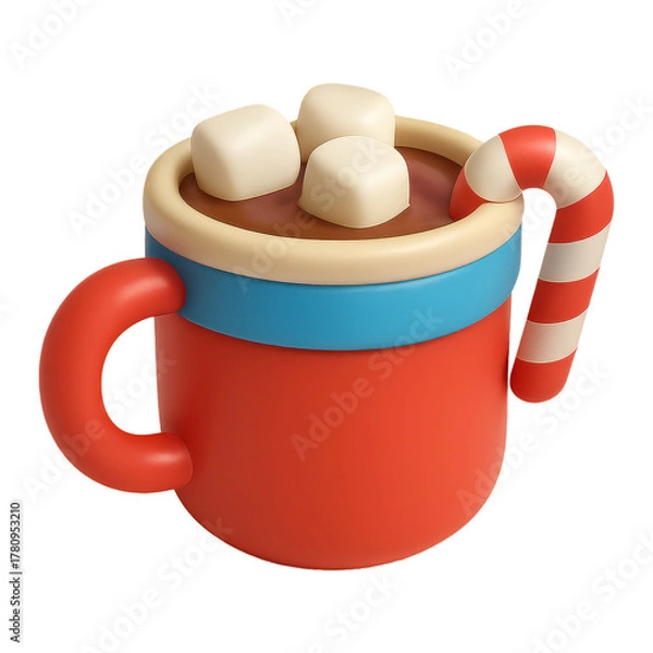 Fototapeta Winter Festive Icon Cute Cocoa Mug 3D Cartoon Decoration