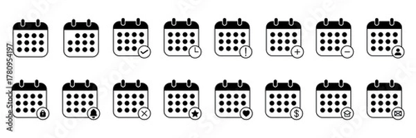 Fototapeta Calendar icon set collection. Calendar icon collab other icons. Important day calendar icon. Vector illustration