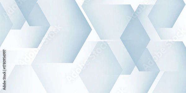 Fototapeta Elegant abstract 3D render featuring a geometric hexagonal pattern in soft white and light blue tones with a modern aesthetic. Eps 10