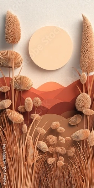 Obraz Abstract illustration of plants and sunset scene with earthy tones and textures