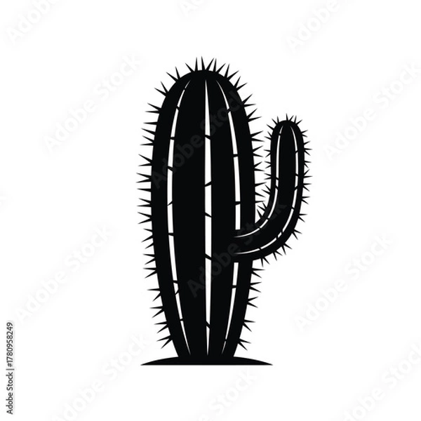 Fototapeta Graphic black silhouette desert cactus icon with pointed thorns