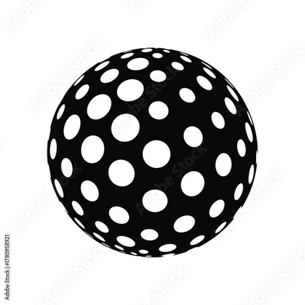 Fototapeta Abstract black sphere with white polka dots and texture design