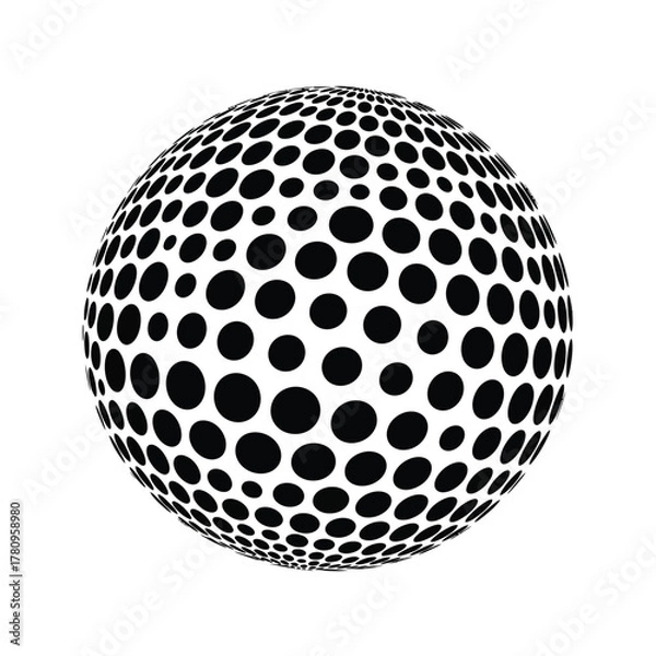Fototapeta Abstract black and white dotted sphere with halftone pattern design