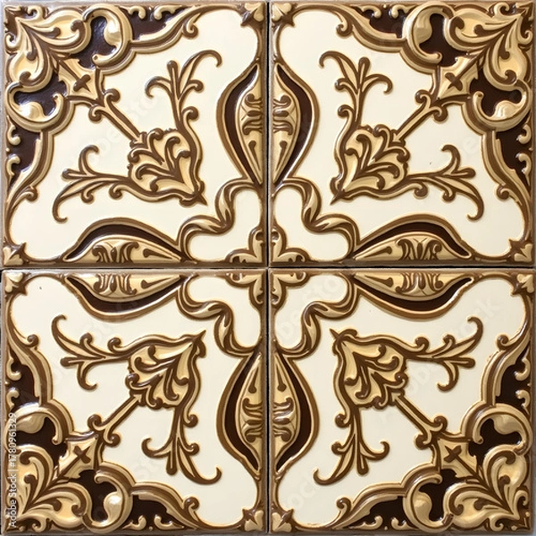 Fototapeta Decorative tiles with intricate floral pattern