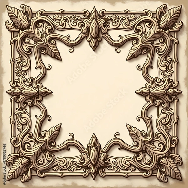 Fototapeta Ornate vintage frame with floral decoration