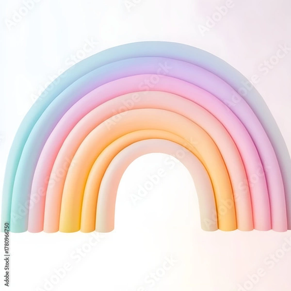 Fototapeta Colorful 3d rainbow with clouds on transparent background for designs and projects. Isolated illustration