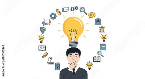 Obraz Idea Generation Concept with Light Bulb and Knowledge Icons