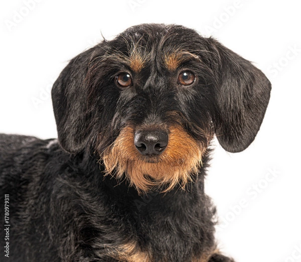 Obraz Wire haired dachshund posing on white background